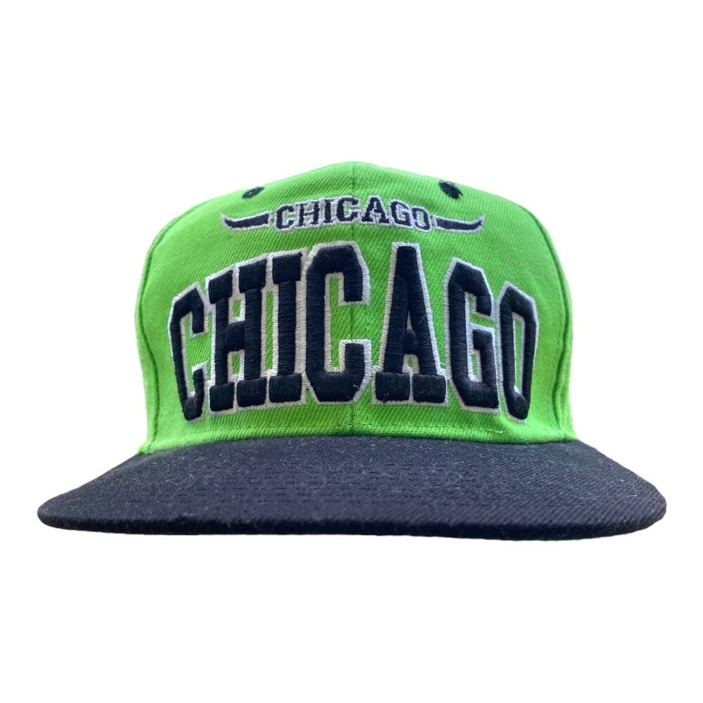 Chicago Lime Headlines Green Black Embroidered Snapback Cap Hat